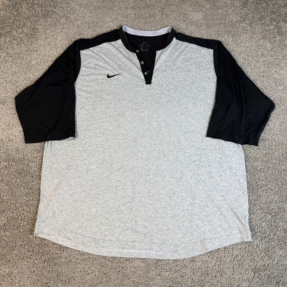 Nike Shirt Mens 3XL Gray Henley Dri-FIT 3/4 Sleeve Moisture Wicking Tagless